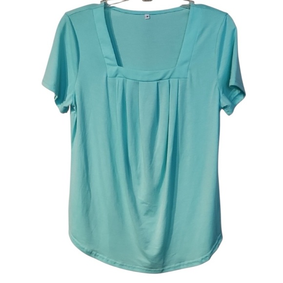 Mint green Square Neck Pleated Blouse size Medium - Picture 1 of 7